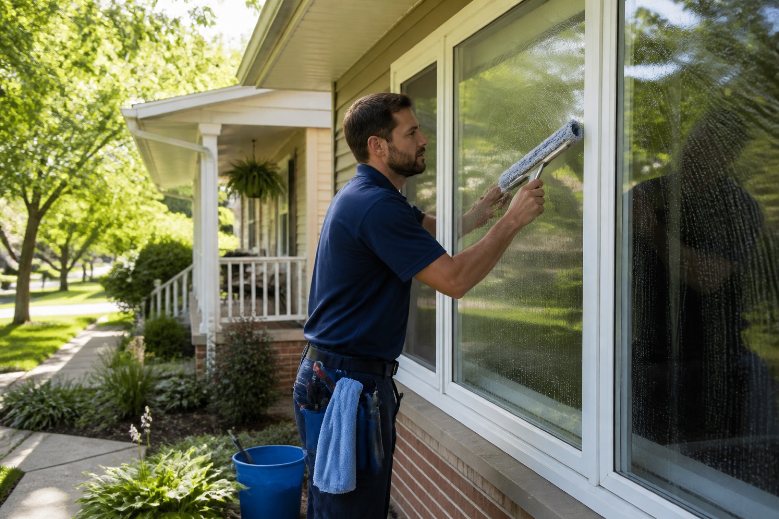 Window cleaner documenting completed work for useful search content